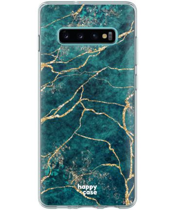 HappyCase Galaxy S10 Flexibel TPU Hoesje Aqua Marmer Print Hoesjes