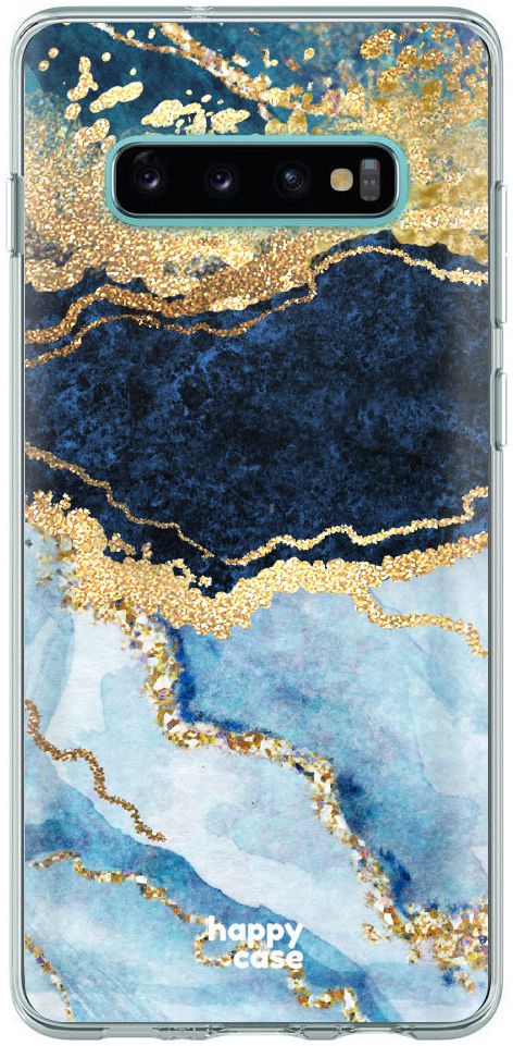 HappyCase Galaxy S10 Flexibel TPU Hoesje Blauw Marmer Print afbeelding 1