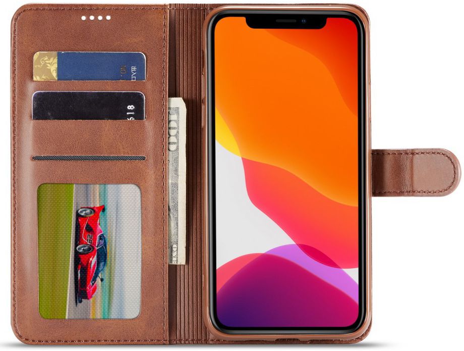 Apple iPhone 11 Pro Max Stand Portemonnee Bookcase Hoesje Donkerbruin afbeelding 2