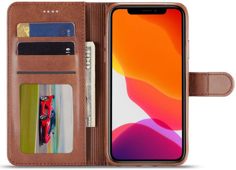 Apple iPhone 11 Portemonnee Bookcase Hoesje Met Stand Bruin afbeelding 2