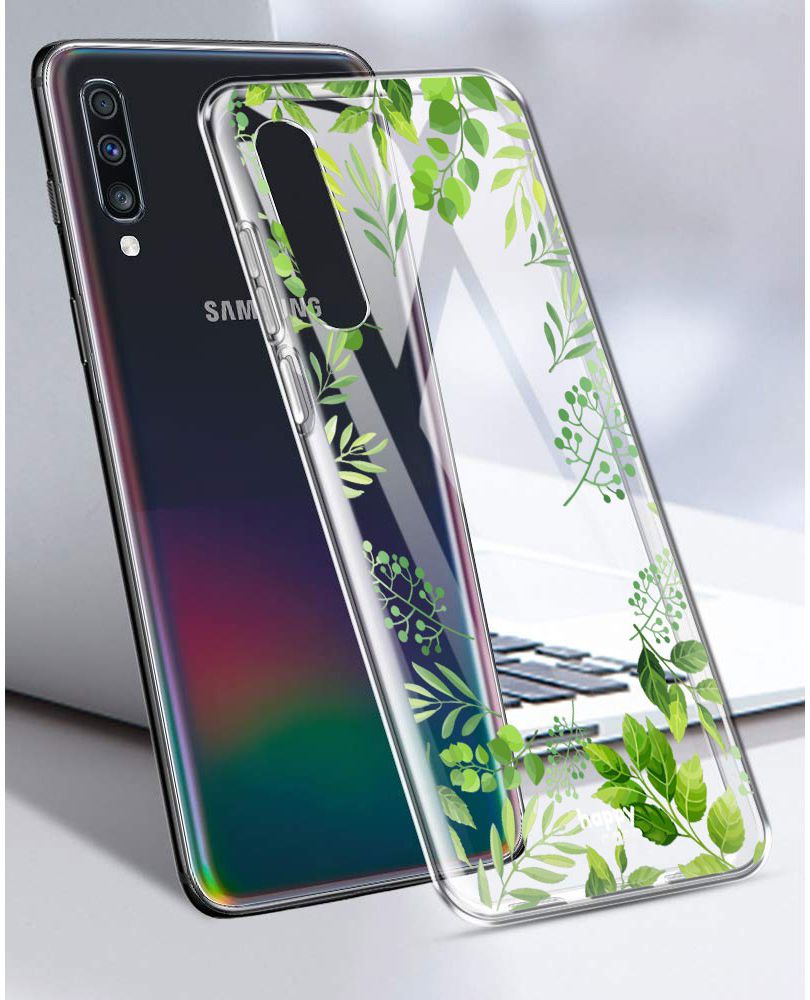 HappyCase Samsung Galaxy A70 Flexibel TPU Hoesje Leaves Print afbeelding 4