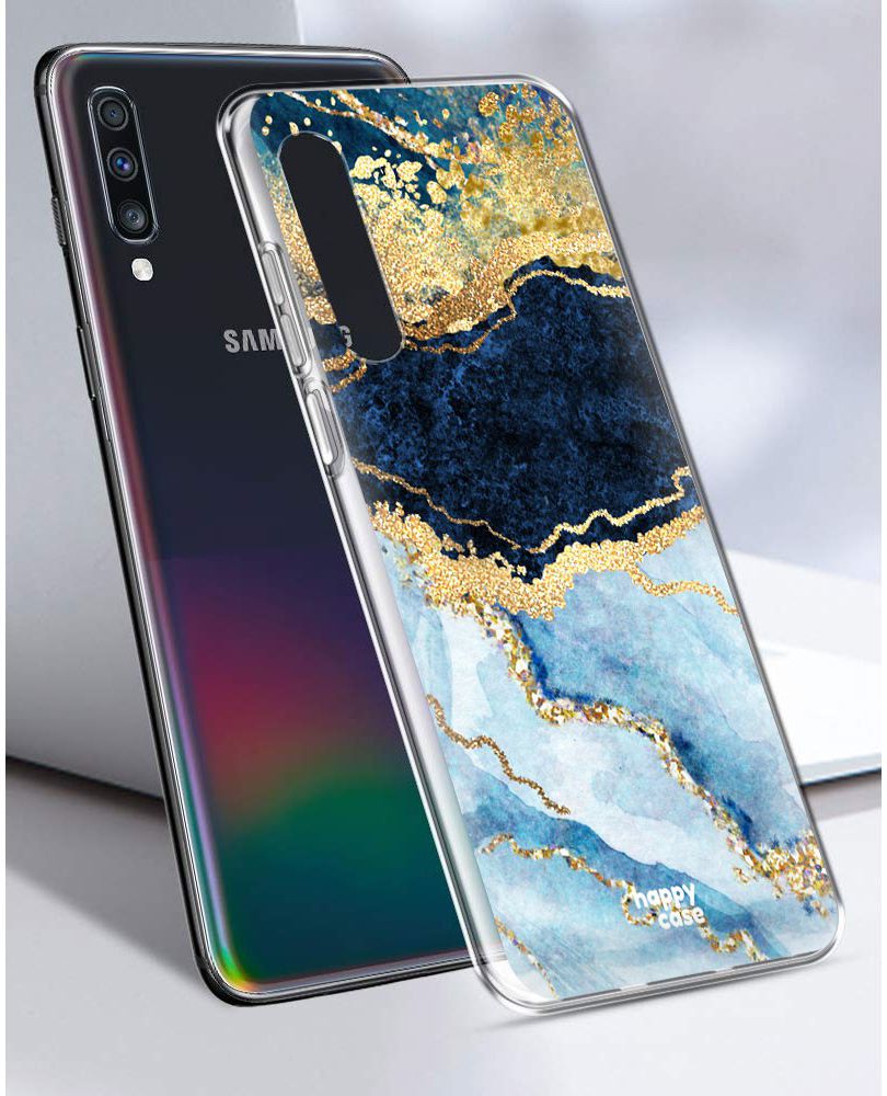 HappyCase Samsung Galaxy A70 Flexibel TPU Hoesje Blauw Marmer Print afbeelding 7
