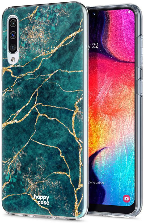 HappyCase Samsung Galaxy A50 Hoesje Flexibel TPU Aqua Marmer Print afbeelding 2