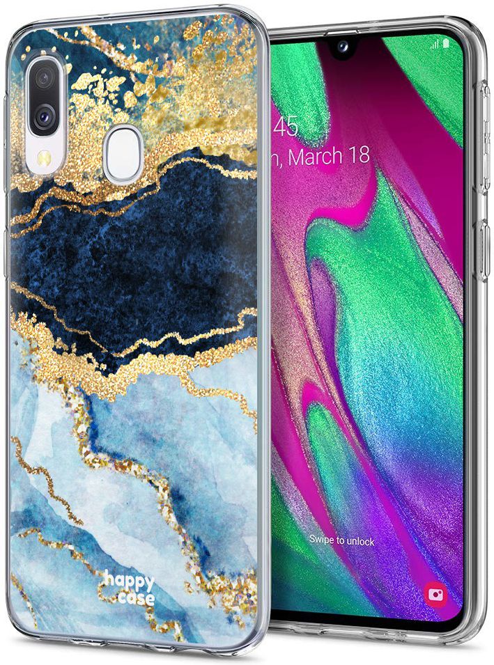 HappyCase Samsung Galaxy A40 Flexibel TPU Hoesje Blauw Marmer Print afbeelding 2