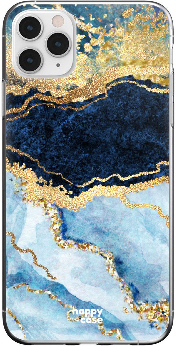 HappyCase iPhone 11 Pro Max Hoesje Flexibel TPU Blauw Marmer Print afbeelding 1