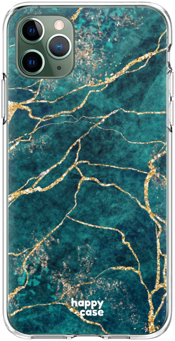 HappyCase iPhone 11 Pro Hoesje Flexibel TPU Aqua Marmer Print afbeelding 1