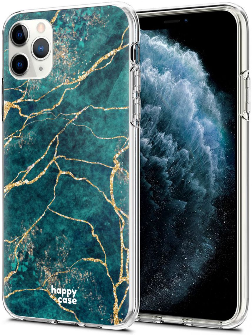 HappyCase iPhone 11 Pro Hoesje Flexibel TPU Aqua Marmer Print afbeelding 2