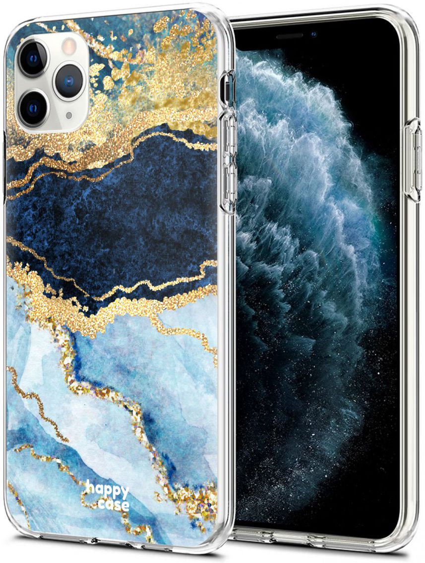 HappyCase iPhone 11 Pro Hoesje Flexibel TPU Blauw Marmer Print afbeelding 2
