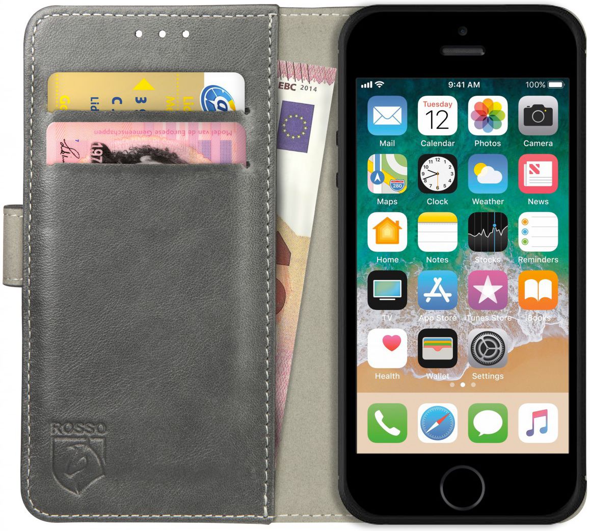 Rosso Element Apple iPhone 5/5S/SE Hoesje Book Cover Grijs afbeelding 1