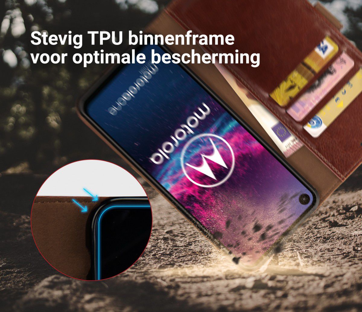 Rosso Element Motorola One Action Hoesje Book Cover Bruin afbeelding 6