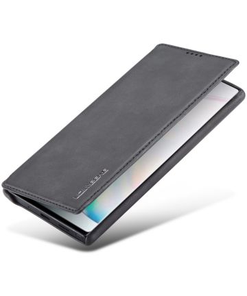 Samsung Galaxy Note 10 Plus Retro Portemonnee Bookcase Hoesje Zwart Hoesjes