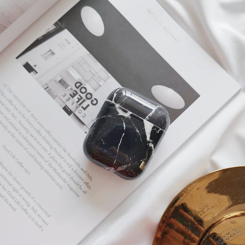 Apple AirPods Hard Plastic Hoesje met Marmer Print Zwart / Wit afbeelding 3