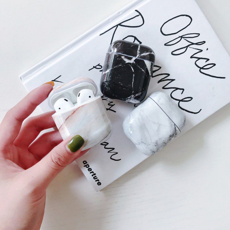 Apple AirPods Hard Plastic Hoesje met Marmer Print Zwart / Wit afbeelding 4