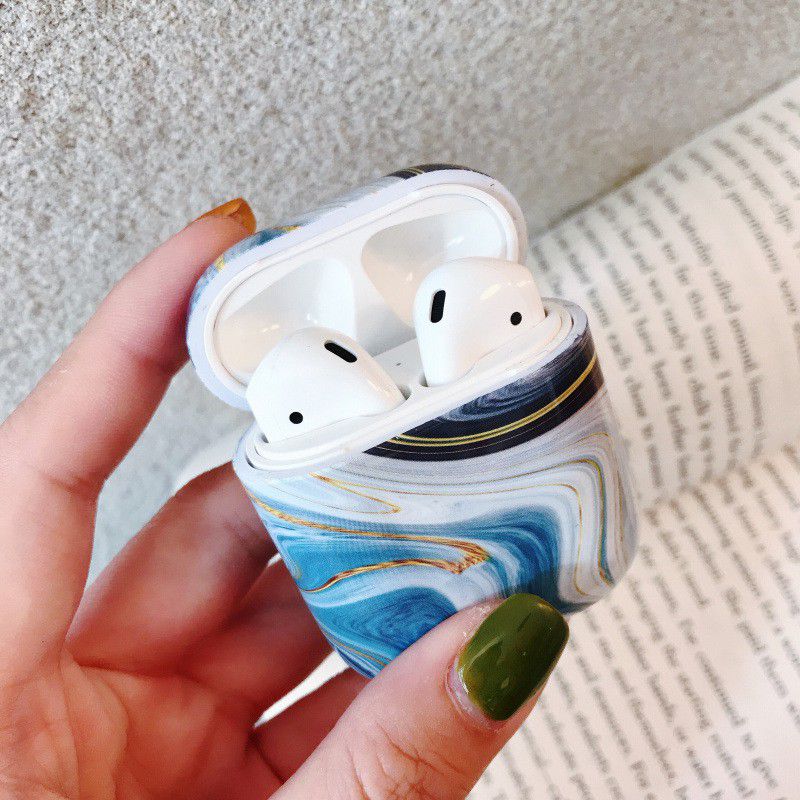 Apple AirPods Hard Plastic Hoesje met Marmer Print Blauw / Wit afbeelding 3