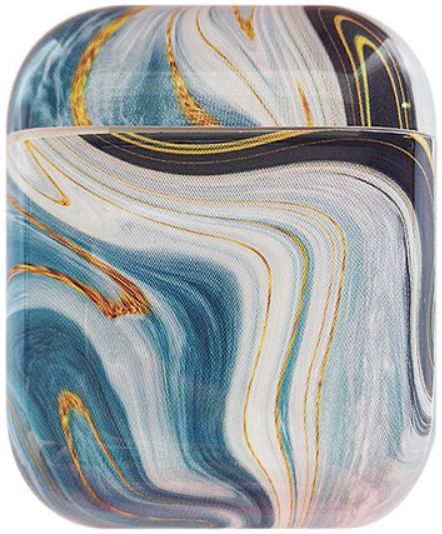 Apple AirPods Hard Plastic Hoesje met Marmer Print Blauw / Wit afbeelding 1