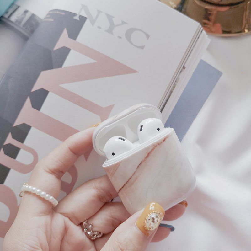 Apple AirPods Hard Plastic Hoesje met Marmer Print Wit / Bruin afbeelding 3