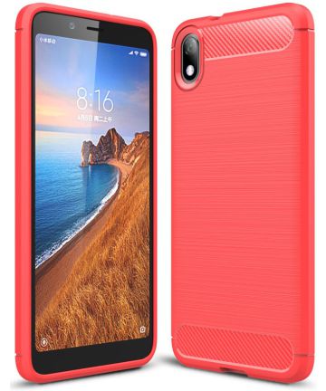 Xiaomi Mi Redmi 7A Geborsteld TPU Hoesje Rood Hoesjes