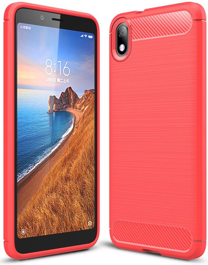 Xiaomi Mi Redmi 7A Geborsteld TPU Hoesje Rood afbeelding 1