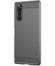 Sony Xperia 5 Geborsteld Carbon TPU Hoesje Grijs