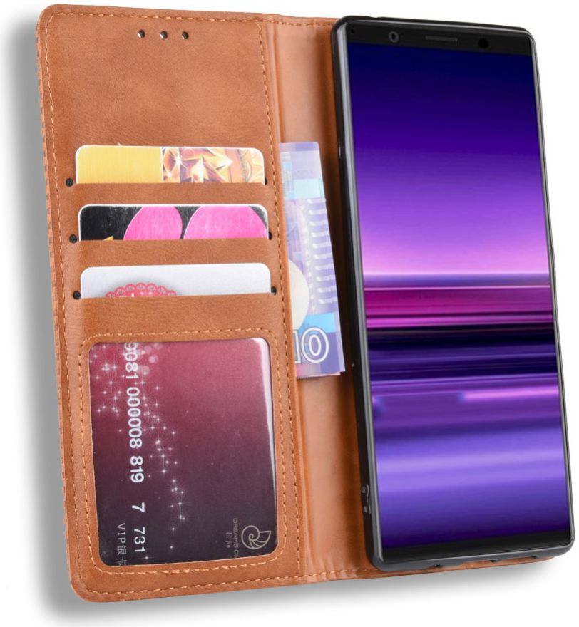 Sony Xperia 5 Retro Portemonnee Hoesje Bruin afbeelding 9