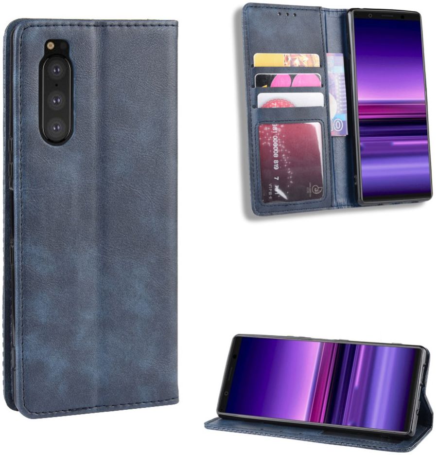 Sony Xperia 5 Retro Portemonnee Hoesje Blauw afbeelding 1