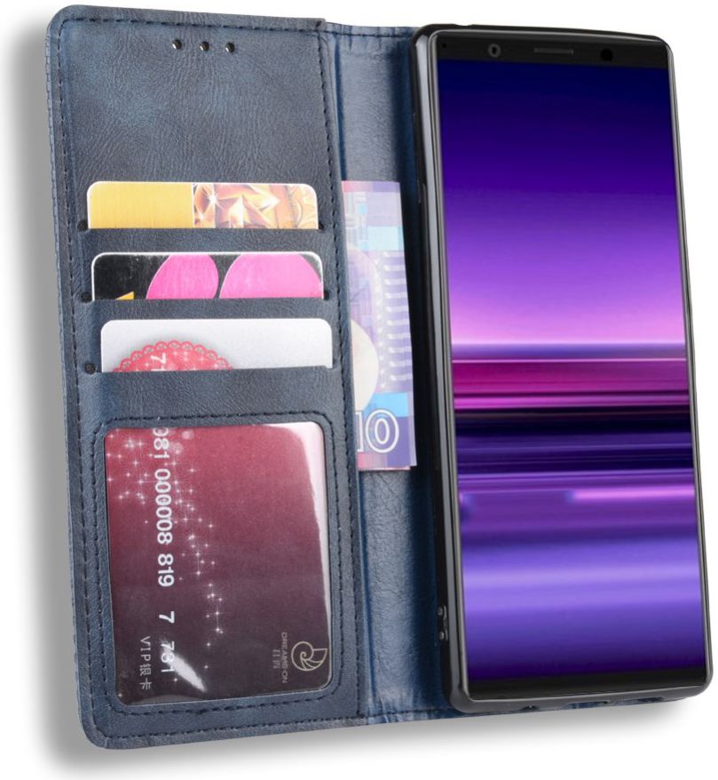 Sony Xperia 5 Retro Portemonnee Hoesje Blauw afbeelding 4