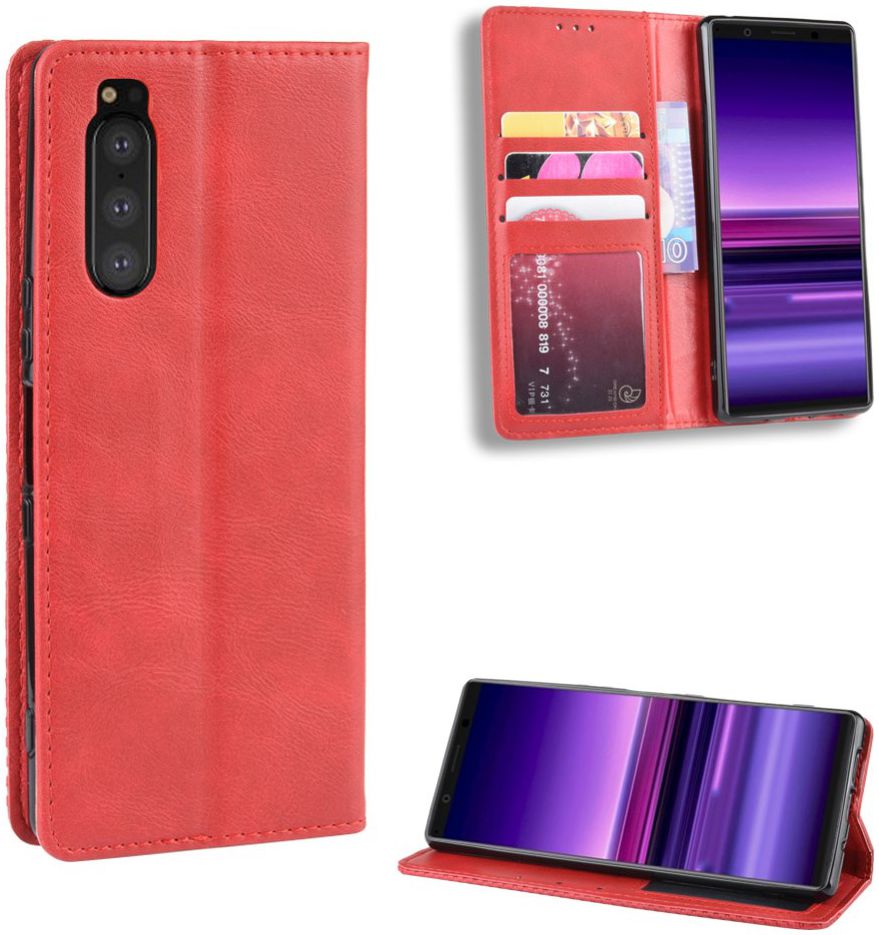 Sony Xperia 5 Retro Portemonnee Hoesje Rood afbeelding 1