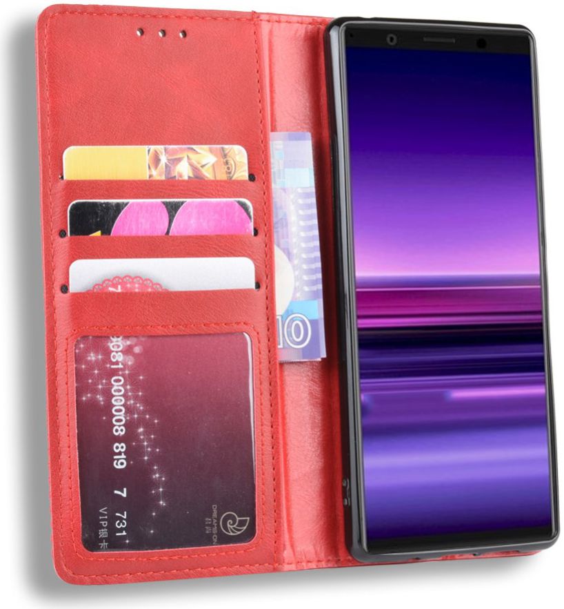 Sony Xperia 5 Retro Portemonnee Hoesje Rood afbeelding 4