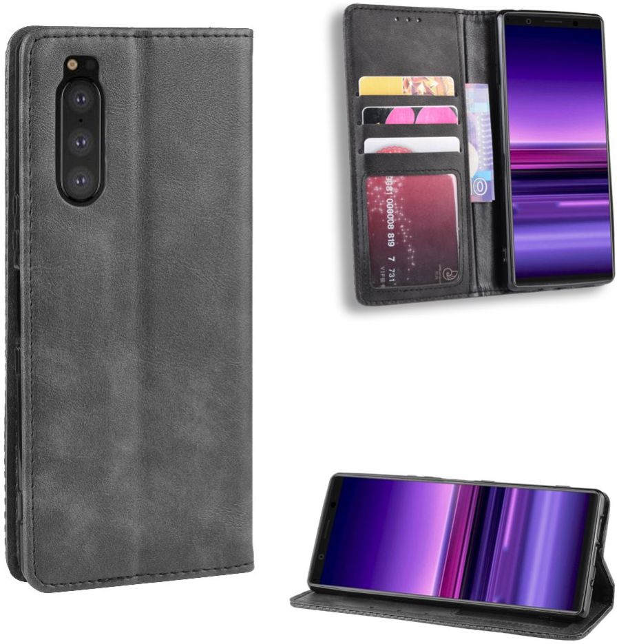 Sony Xperia 5 Retro Portemonnee Hoesje Grijs afbeelding 6