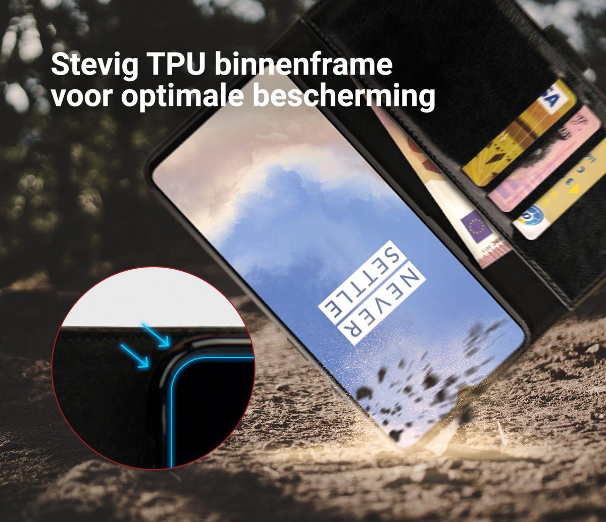 Rosso Element OnePlus 7T Hoesje Book Cover Zwart afbeelding 6