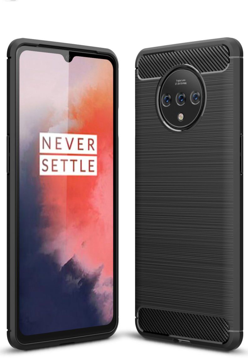 OnePlus 7T Geborsteld TPU Hoesje Zwart afbeelding 1