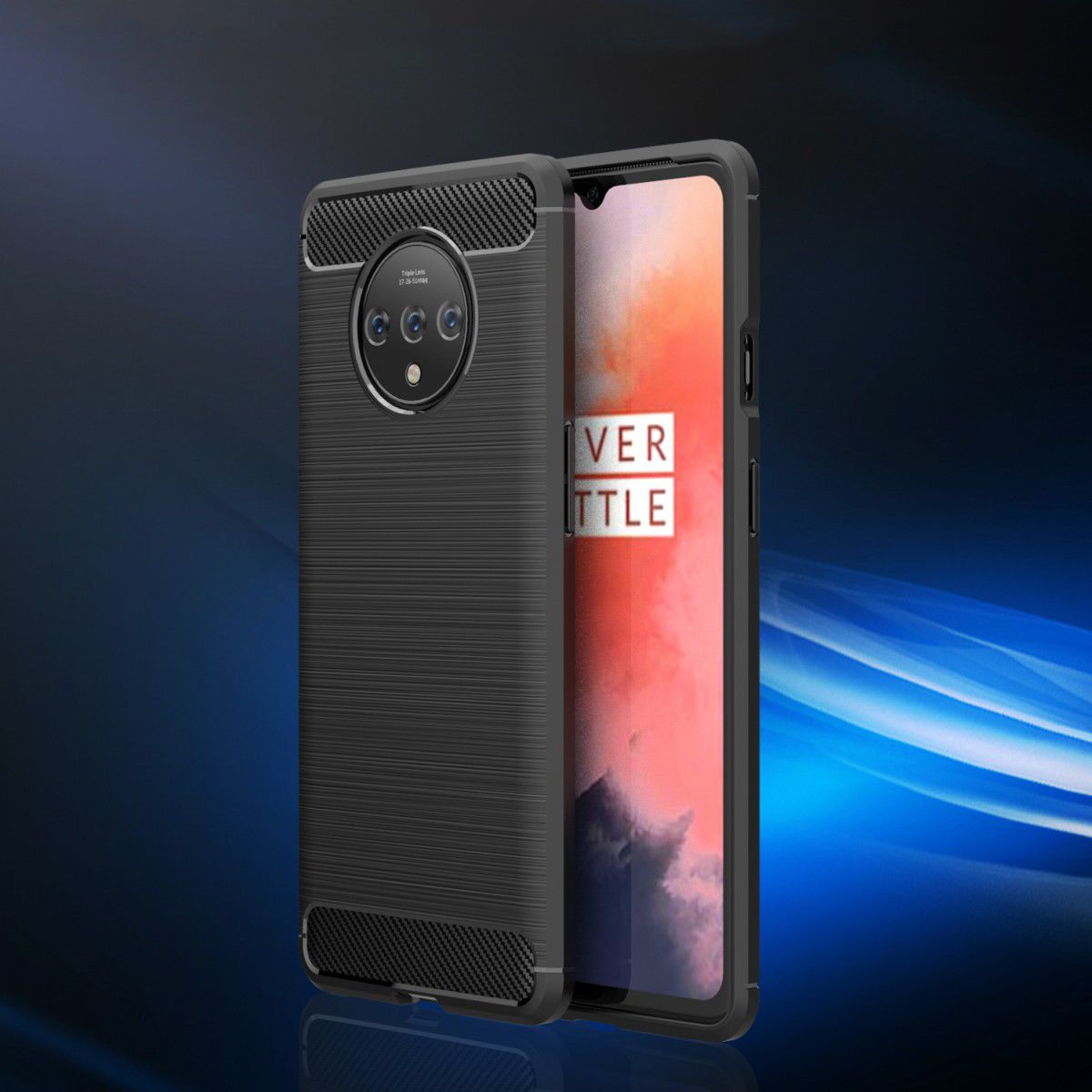 OnePlus 7T Geborsteld TPU Hoesje Zwart afbeelding 5