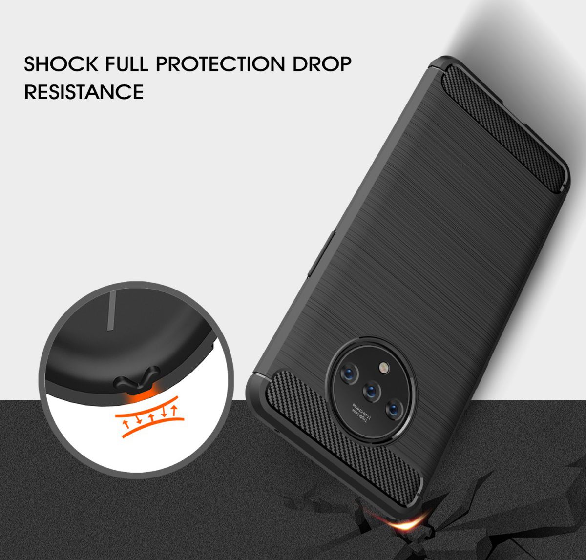 OnePlus 7T Geborsteld TPU Hoesje Zwart afbeelding 8