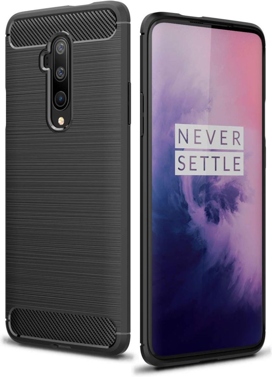 OnePlus 7T Pro Geborsteld TPU Hoesje Zwart afbeelding 1