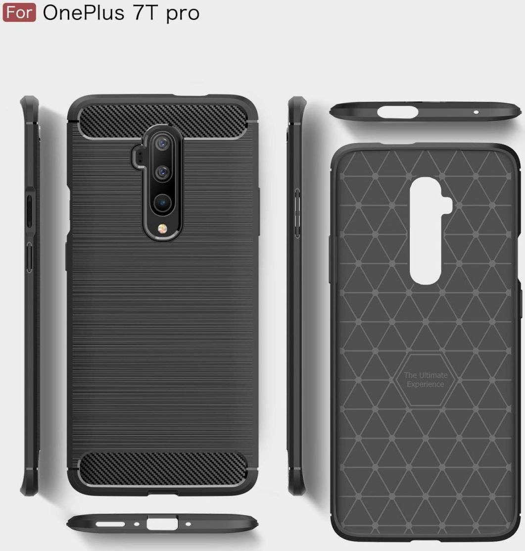 OnePlus 7T Pro Geborsteld TPU Hoesje Zwart afbeelding 2