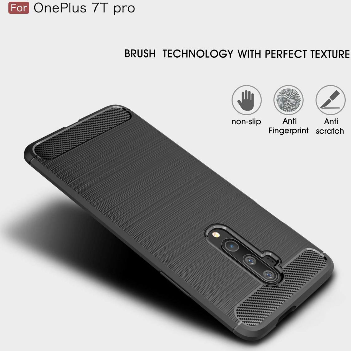 OnePlus 7T Pro Geborsteld TPU Hoesje Zwart afbeelding 5