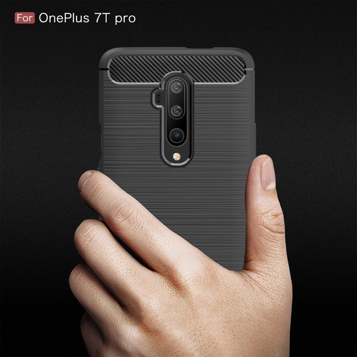 OnePlus 7T Pro Geborsteld TPU Hoesje Zwart afbeelding 9