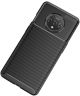 OnePlus 7T Siliconen Carbon Hoesje Zwart