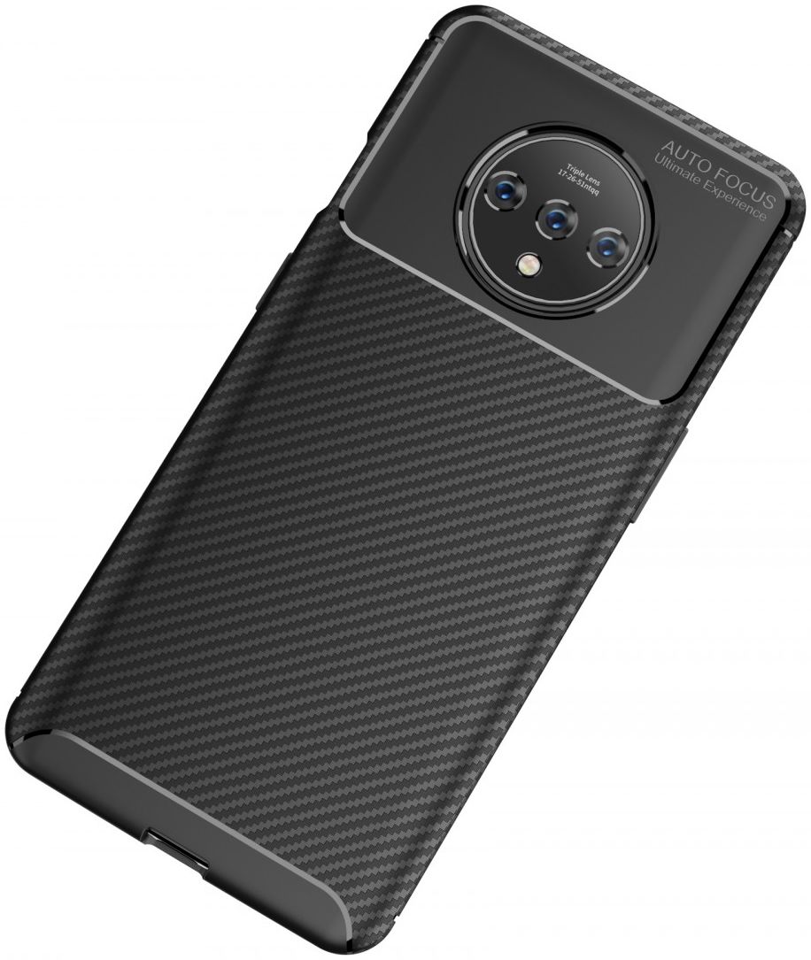 OnePlus 7T Siliconen Carbon Hoesje Zwart afbeelding 12