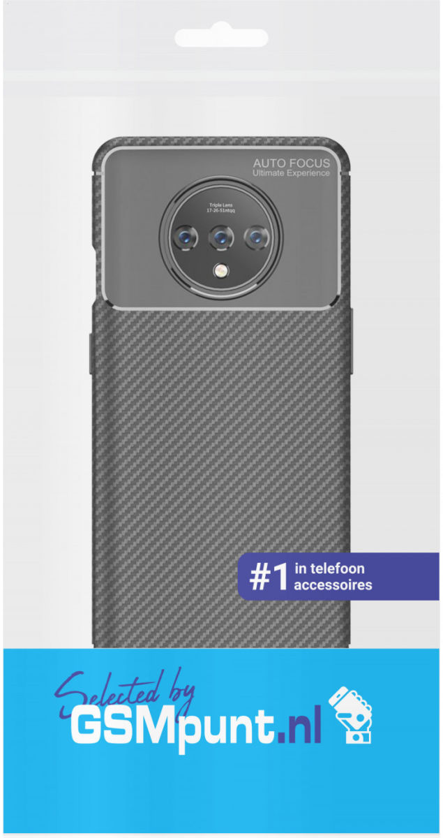 OnePlus 7T Siliconen Carbon Hoesje Zwart afbeelding 2