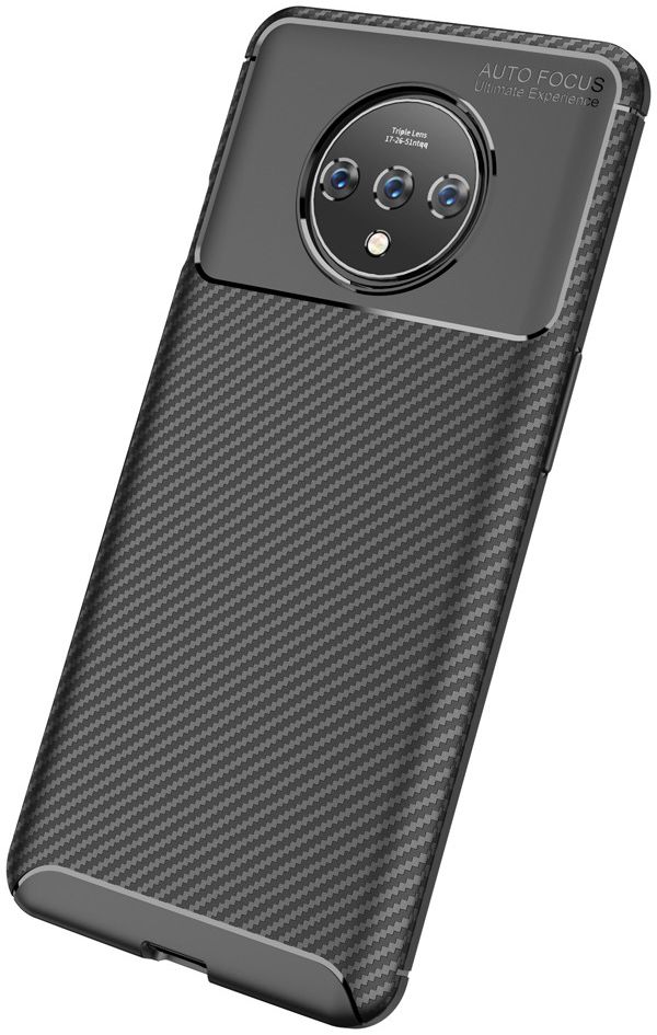 OnePlus 7T Siliconen Carbon Hoesje Zwart afbeelding 4