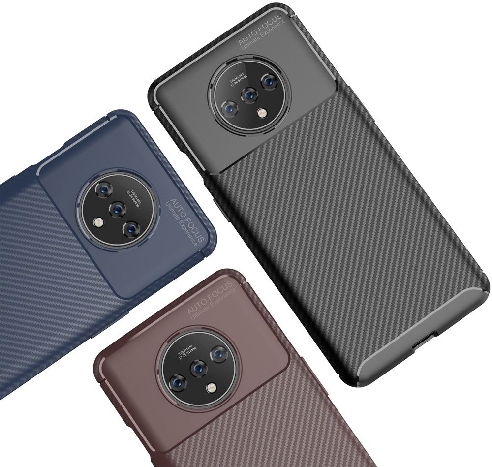 OnePlus 7T Siliconen Carbon Hoesje Zwart afbeelding 5