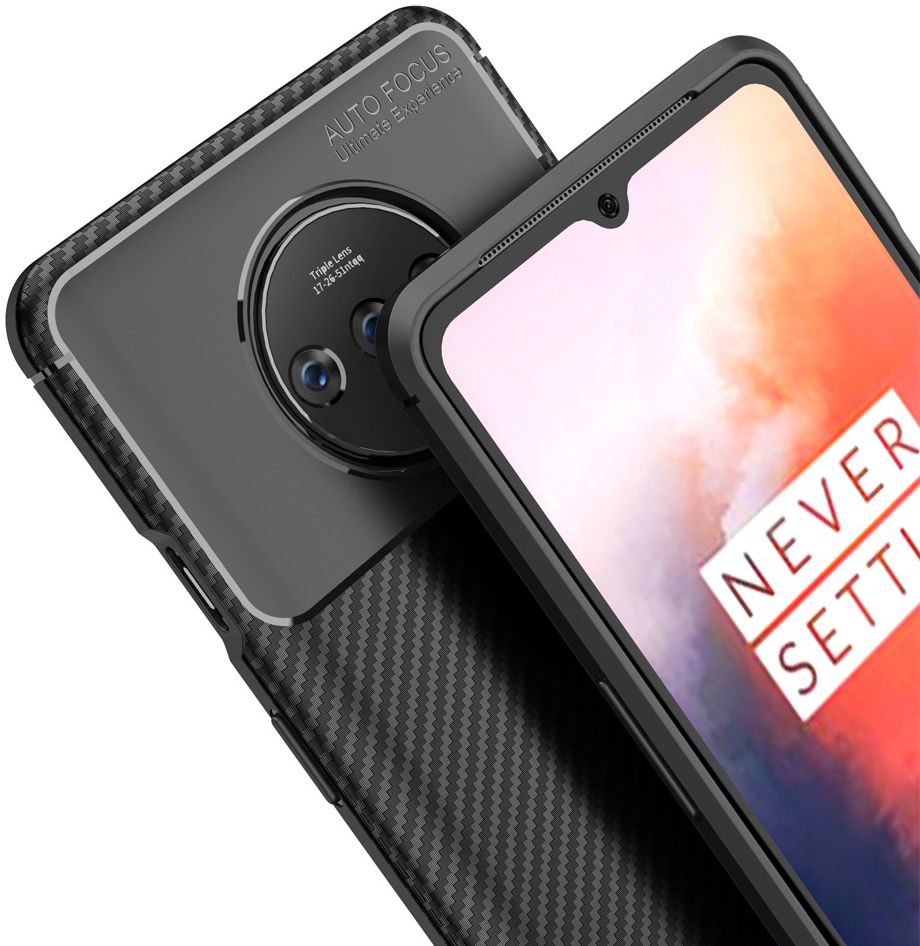 OnePlus 7T Siliconen Carbon Hoesje Zwart afbeelding 8