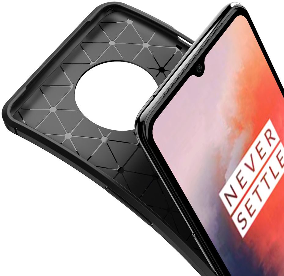 OnePlus 7T Siliconen Carbon Hoesje Zwart afbeelding 10