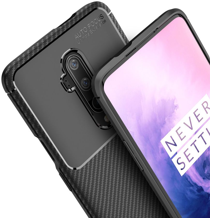 OnePlus 7T Pro Siliconen Carbon Hoesje Zwart afbeelding 2