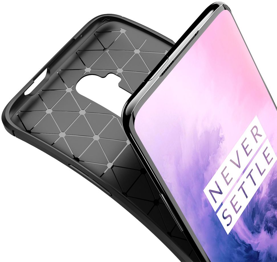 OnePlus 7T Pro Siliconen Carbon Hoesje Zwart afbeelding 5