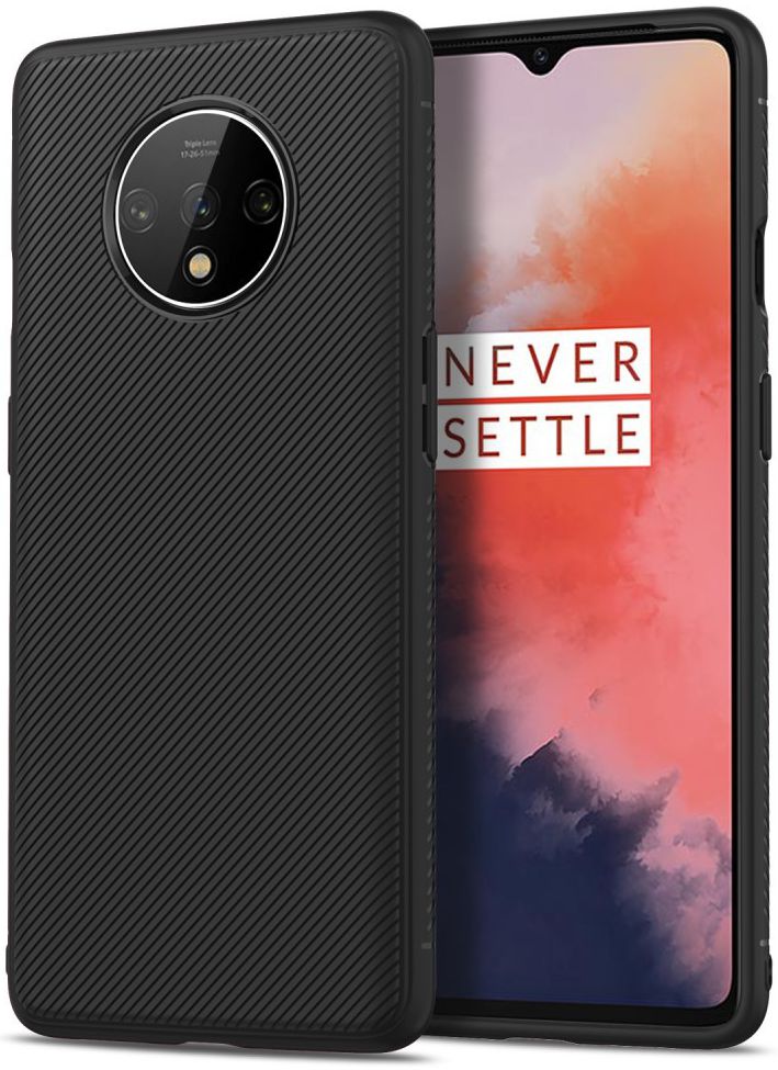 OnePlus 7T Twill Slim Texture Hoesje Zwart afbeelding 2