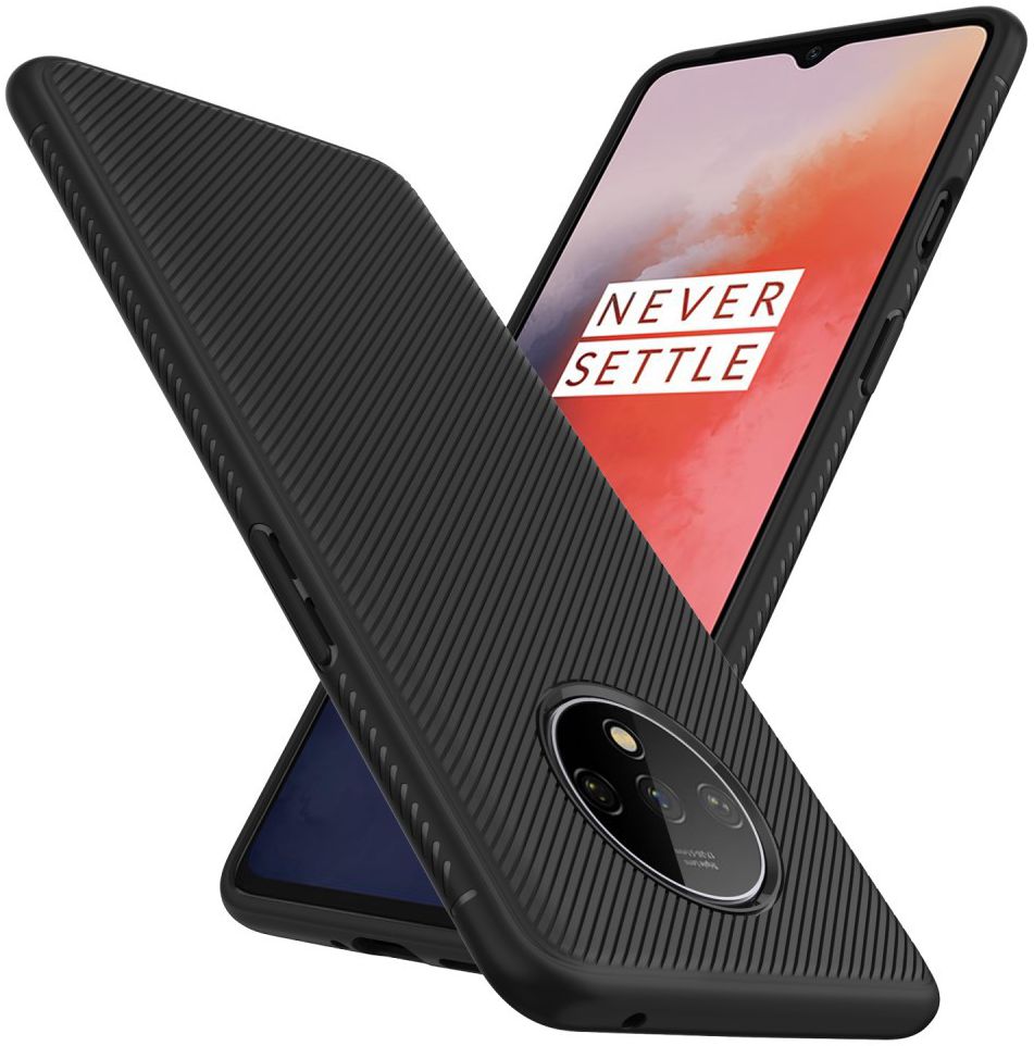OnePlus 7T Twill Slim Texture Hoesje Zwart afbeelding 1