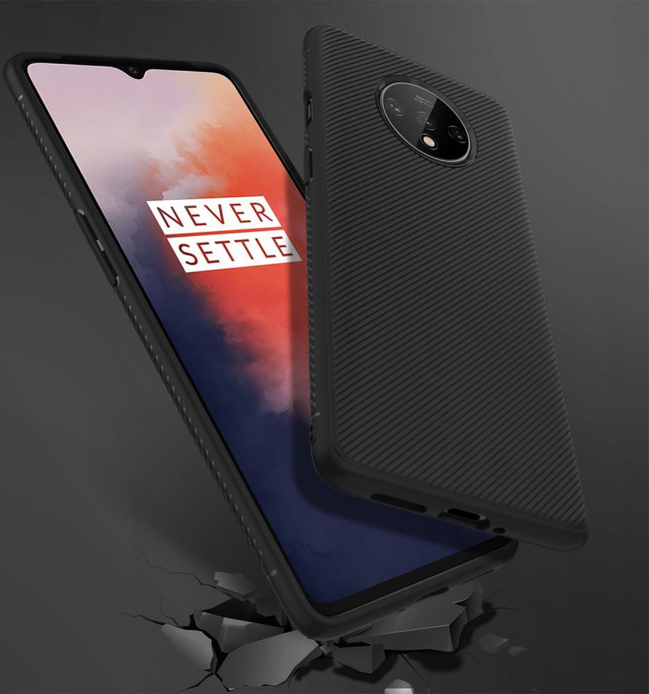 OnePlus 7T Twill Slim Texture Hoesje Zwart afbeelding 5