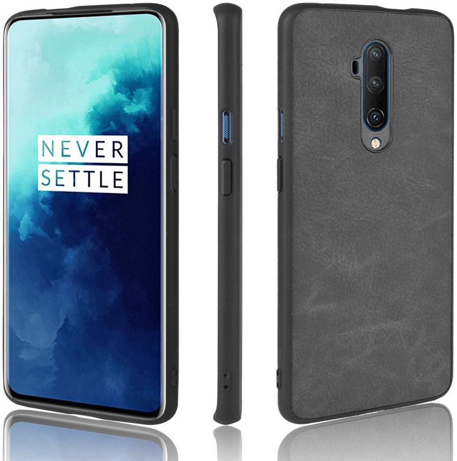 OnePlus 7T Pro Back cover met Lederen Coating Zwart afbeelding 3